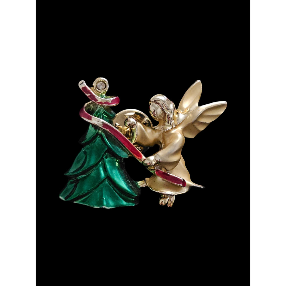 GiGi Giusti Angel Christmas tree red ribbon Pin